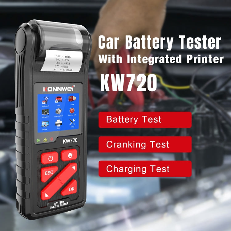 KONNWEI KW720 Car 3.2 inch 6V-24V Lead-acid Battery Tester with Printer, KW720 KONNWEI KW720 Car 3.2 inch 6V-24V Lead-acid Battery Tester with Printer, KW720